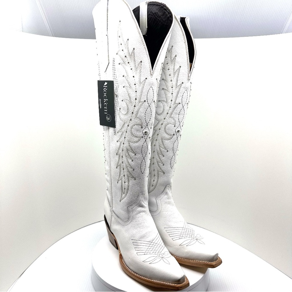 🔥NIB W/Tags ROCKEM Paulina Tall Wide Calf Friendly Snip Toe Cowgirl Boots Size 7 - Picture 5 of 17